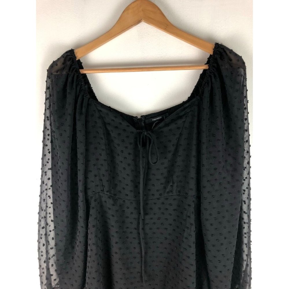 Forever 21 Black Swiss Dot Sweetheart Neck Mini Dress Long Sleeve Lined S - Picture 2 of 7